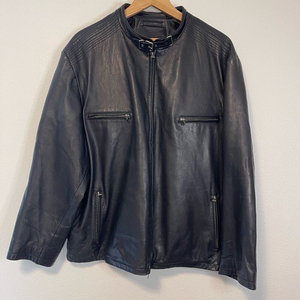 Roundtree & Yorke Lambskin Black Leather‎ Motorcycle Biker Jacket Size XXL